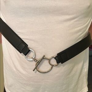 Black Leather Belt with Silver Buckle